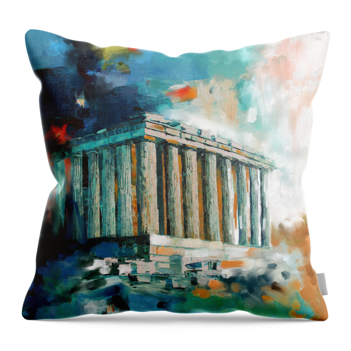 Temple Acropolis Throw Pillow featuring the painting Greece Temple Acropolis 169 2 by Mawra Tahreem