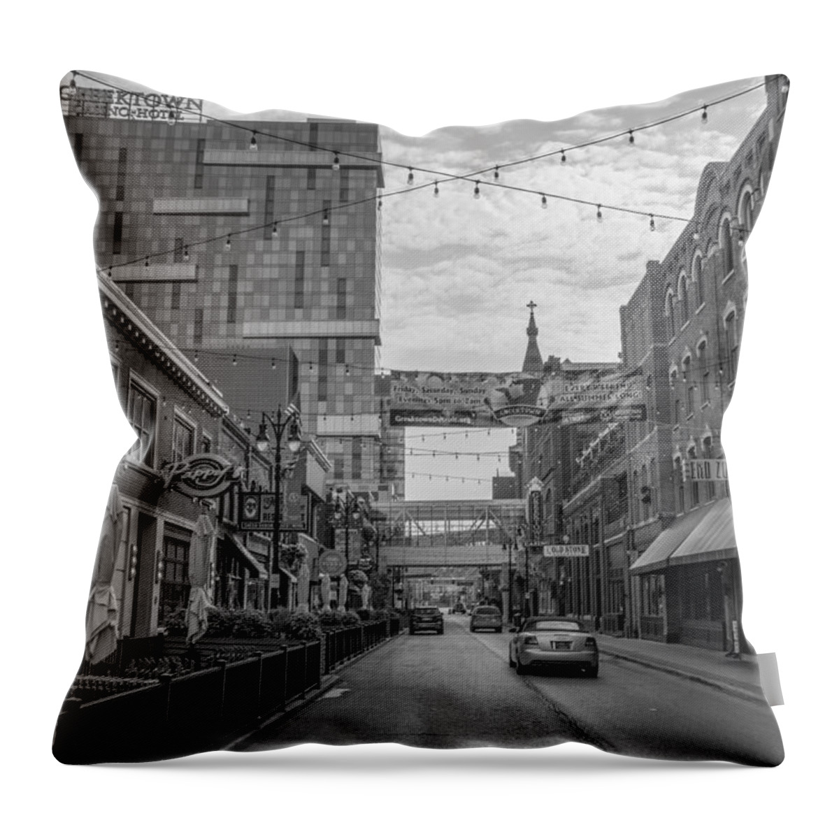 Detroit Throw Pillow featuring the photograph Greek Town Detroit Black and White by John McGraw