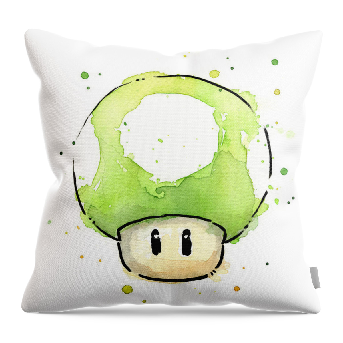 Video Game Throw Pillow featuring the painting Green 1UP Mushroom by Olga Shvartsur