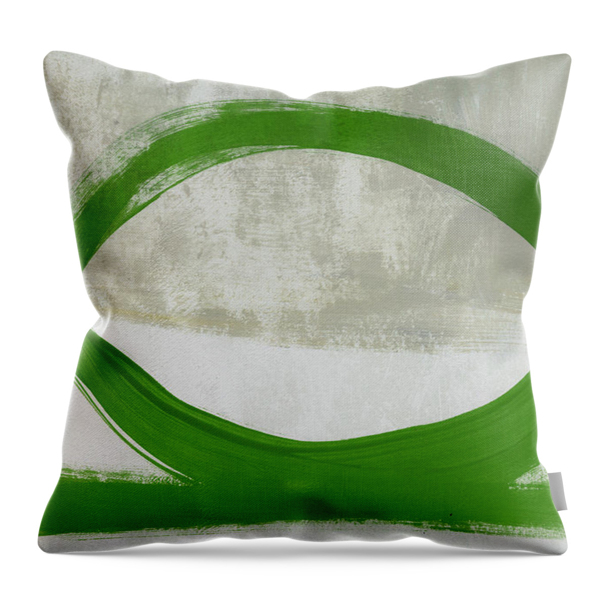 Abstract Throw Pillow featuring the painting Green Abstract Circle Vertical- Art by Linda Woods by Linda Woods