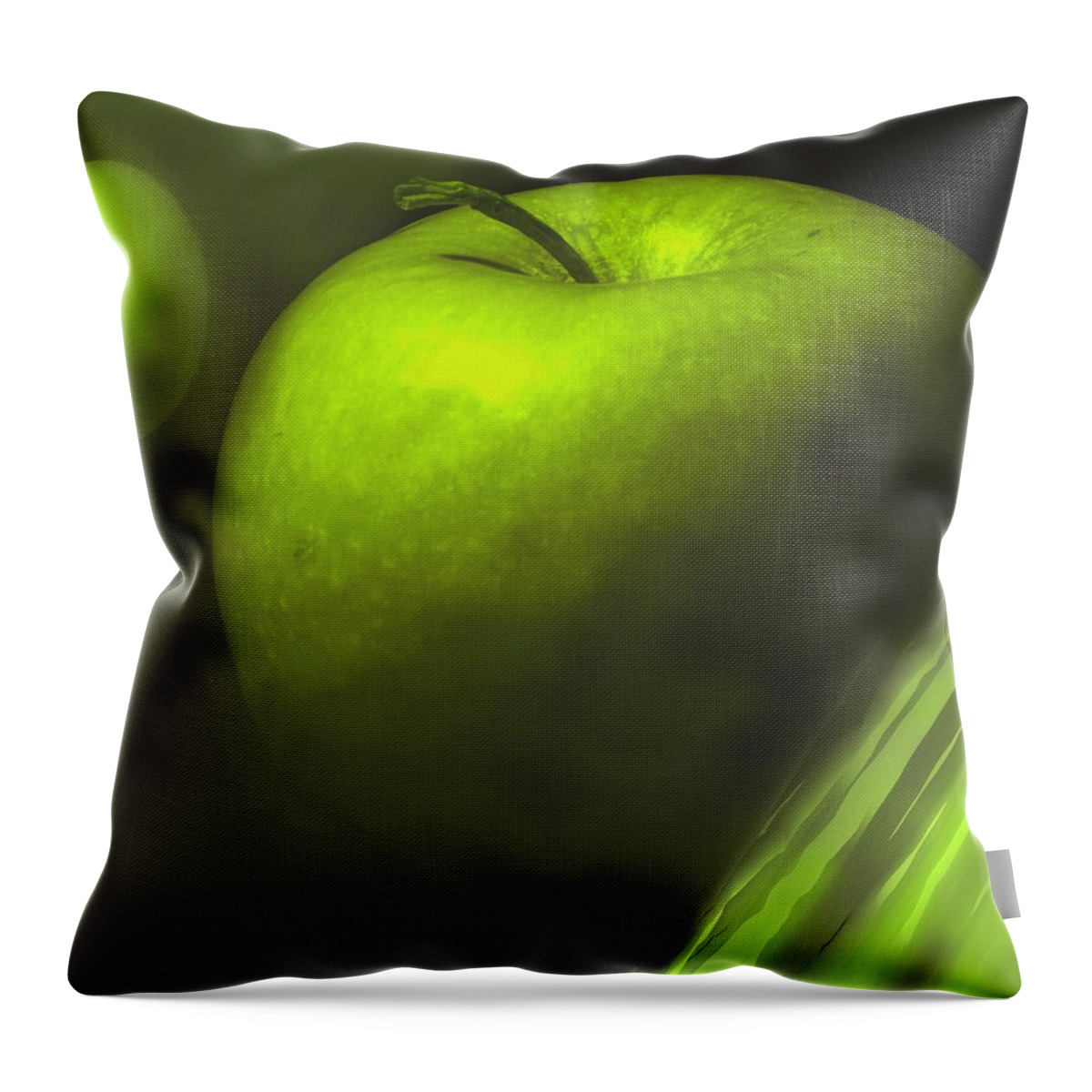 Apple Throw Pillow featuring the photograph Green Apple Drama by Ian MacDonald