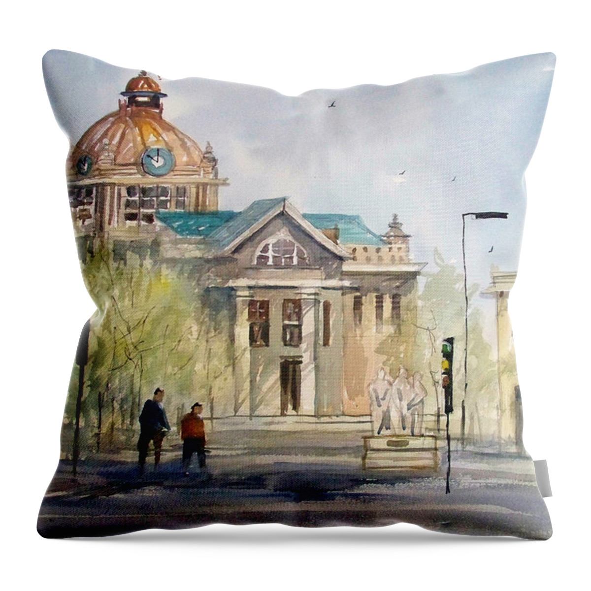 Watercolor Throw Pillow featuring the painting Green Bay Courthouse by Ryan Radke