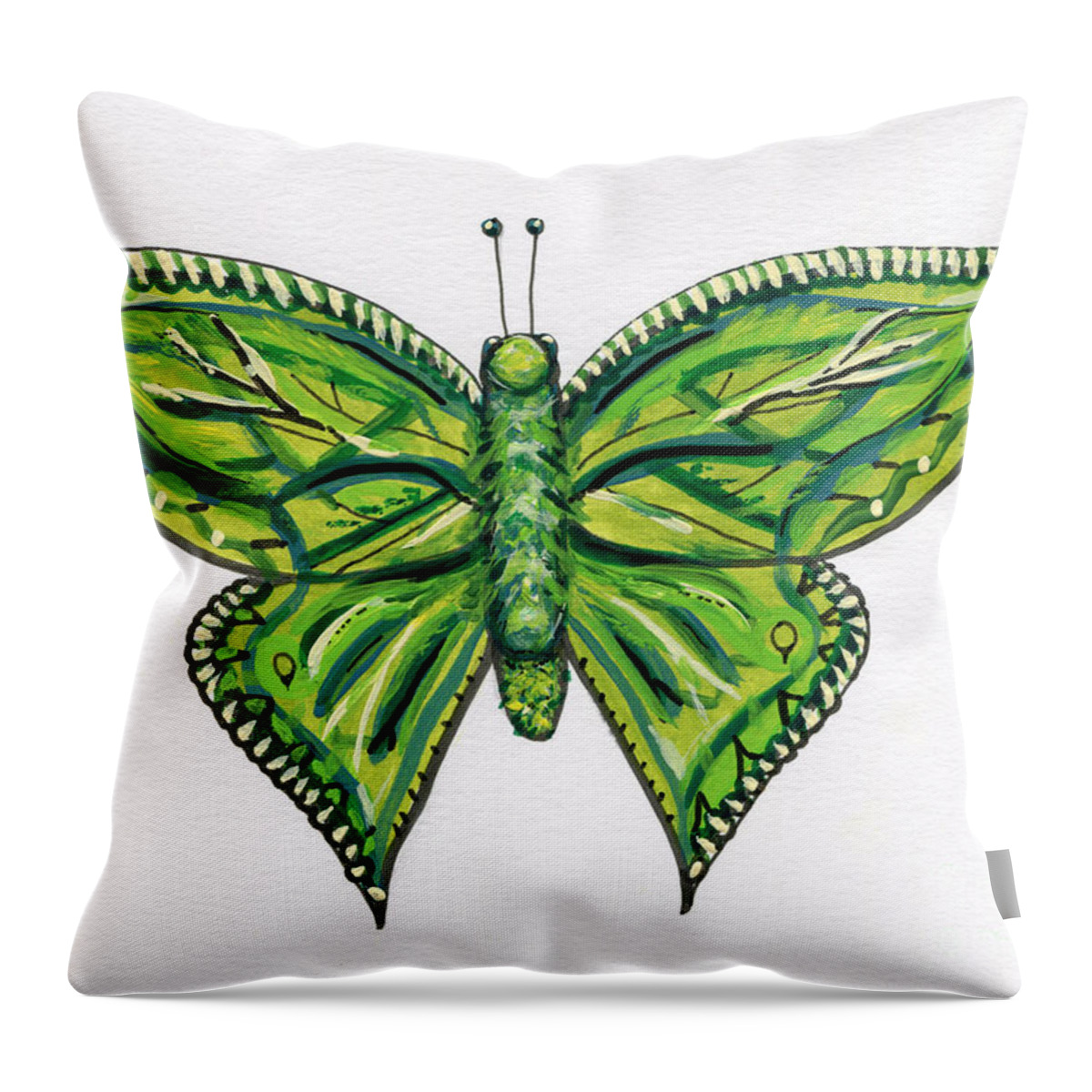 Green Throw Pillow featuring the painting Green Butterfly Illustration by Catherine Gruetzke-Blais