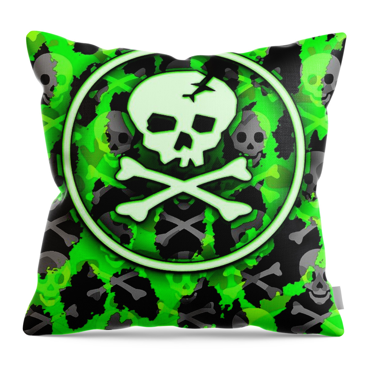 Green Throw Pillow featuring the digital art Green Deathrock Skull by Roseanne Jones