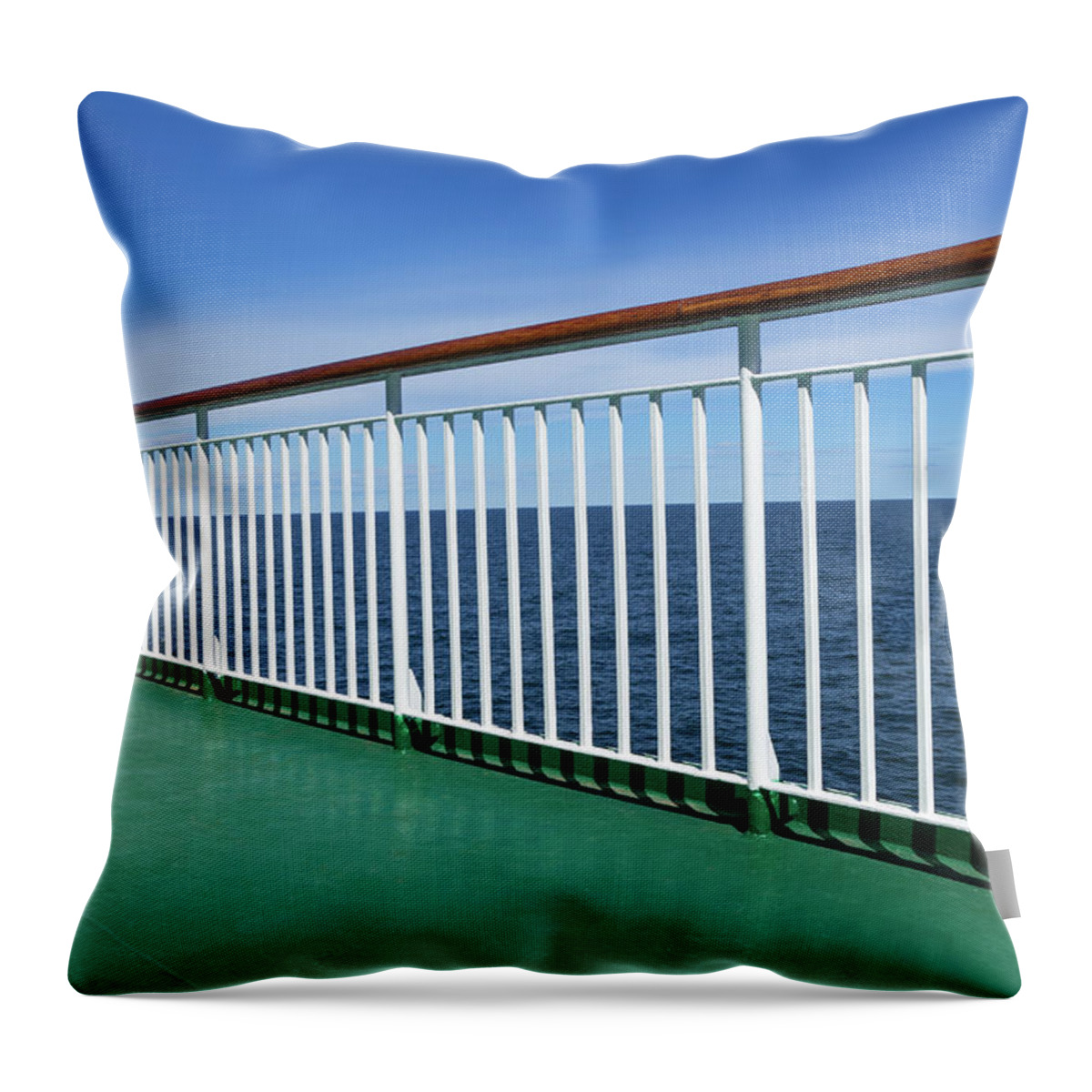 Sea Throw Pillow featuring the photograph Green deck of a passenger ship by GoodMood Art