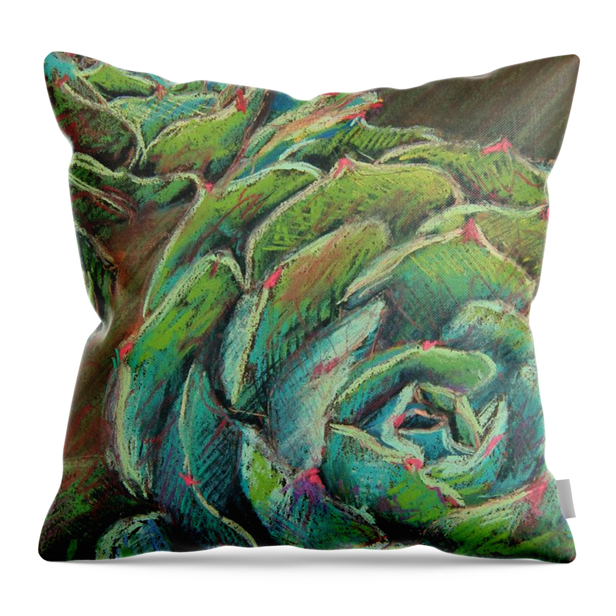 Echeveria Throw Pillow featuring the painting Green Echeveria by Athena Mantle