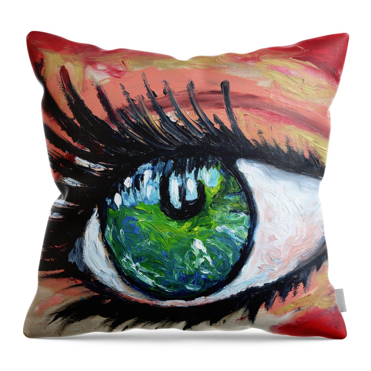 Eye Throw Pillow featuring the painting Green eye by Chiara Magni