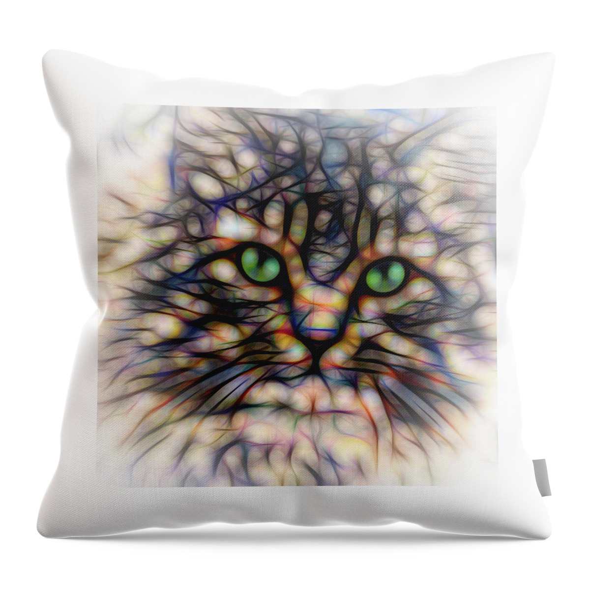 Terry D Photography Throw Pillow featuring the digital art Green Eye Kitty Square by Terry DeLuco