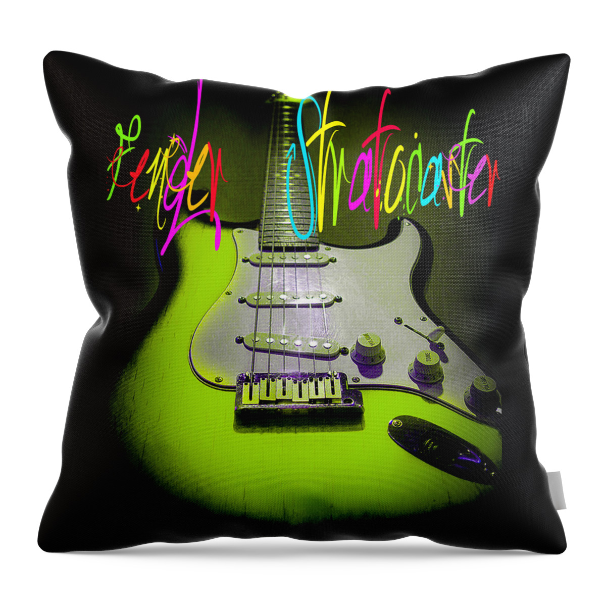 Guitar Throw Pillow featuring the digital art Green Stratocaster Guitar by Guitarwacky Fine Art