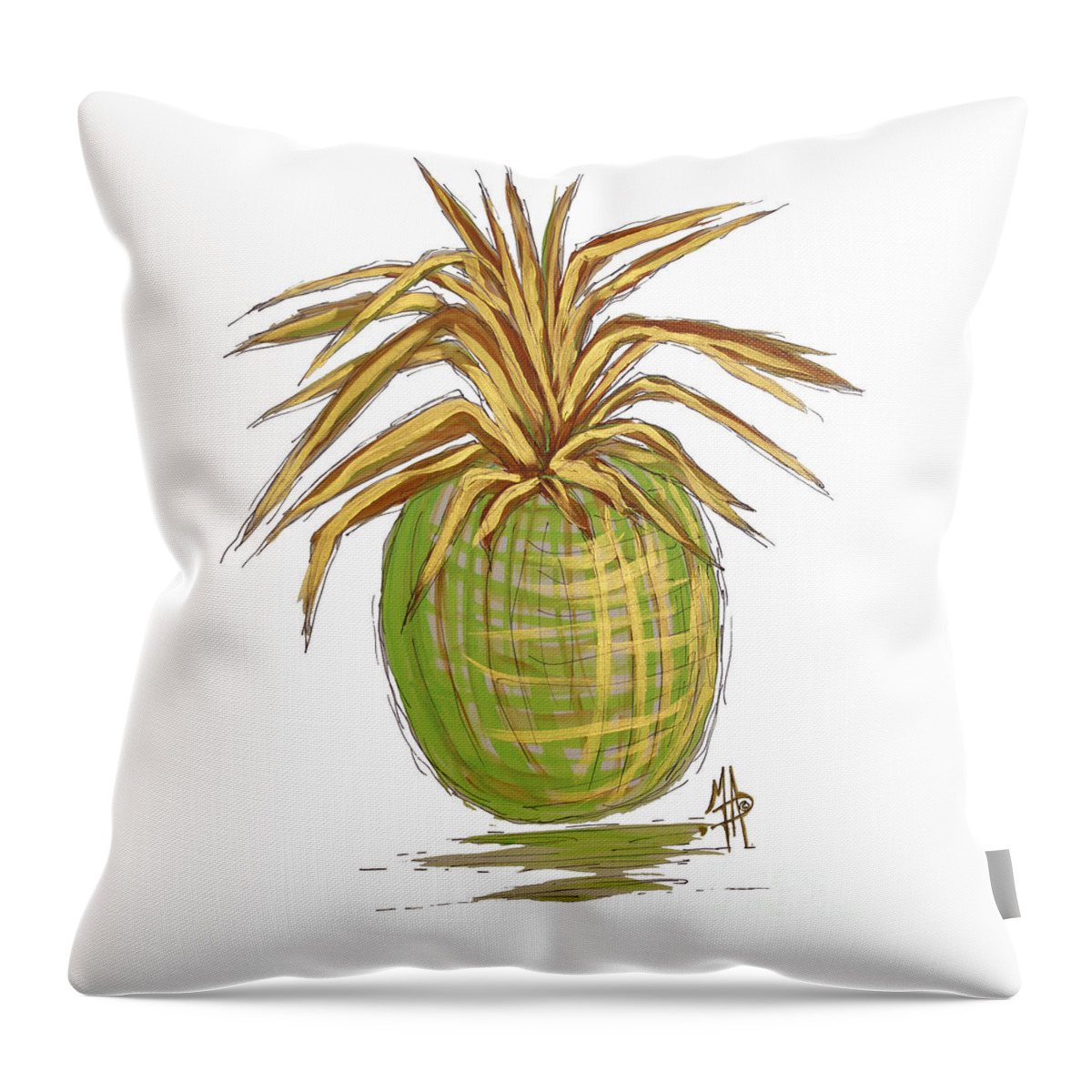 Pineapple Throw Pillow featuring the painting Green Gold Pineapple Painting Illustration Aroon Melane 2015 Collection by MADART by Megan Aroon
