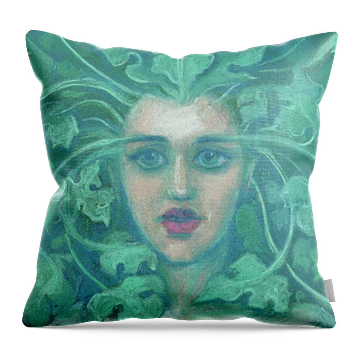 Celtic Throw Pillow featuring the painting Green Lady / Forest Queen by Julia Khoroshikh