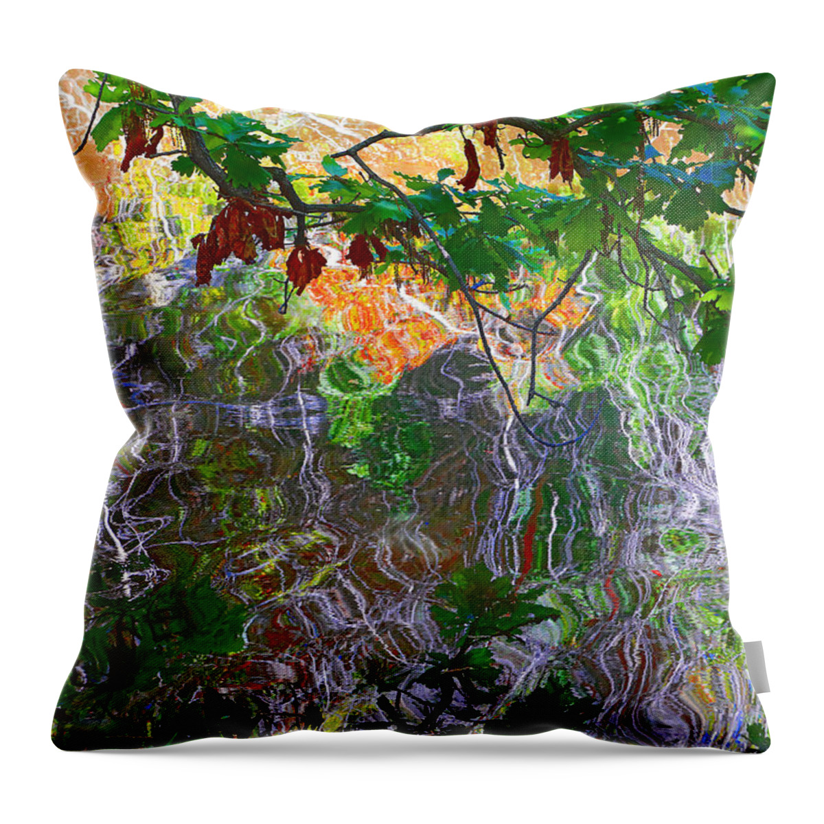 Green Leaves Over Water Throw Pillow featuring the photograph Green Leaves Over Water by Viktor Savchenko