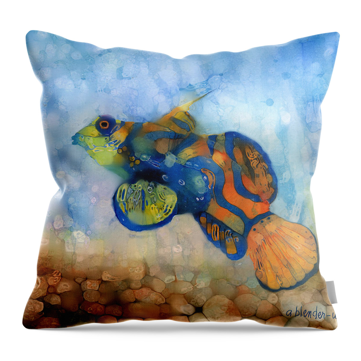 Fish Throw Pillow featuring the digital art Green Mandarin Fish by Arline Wagner