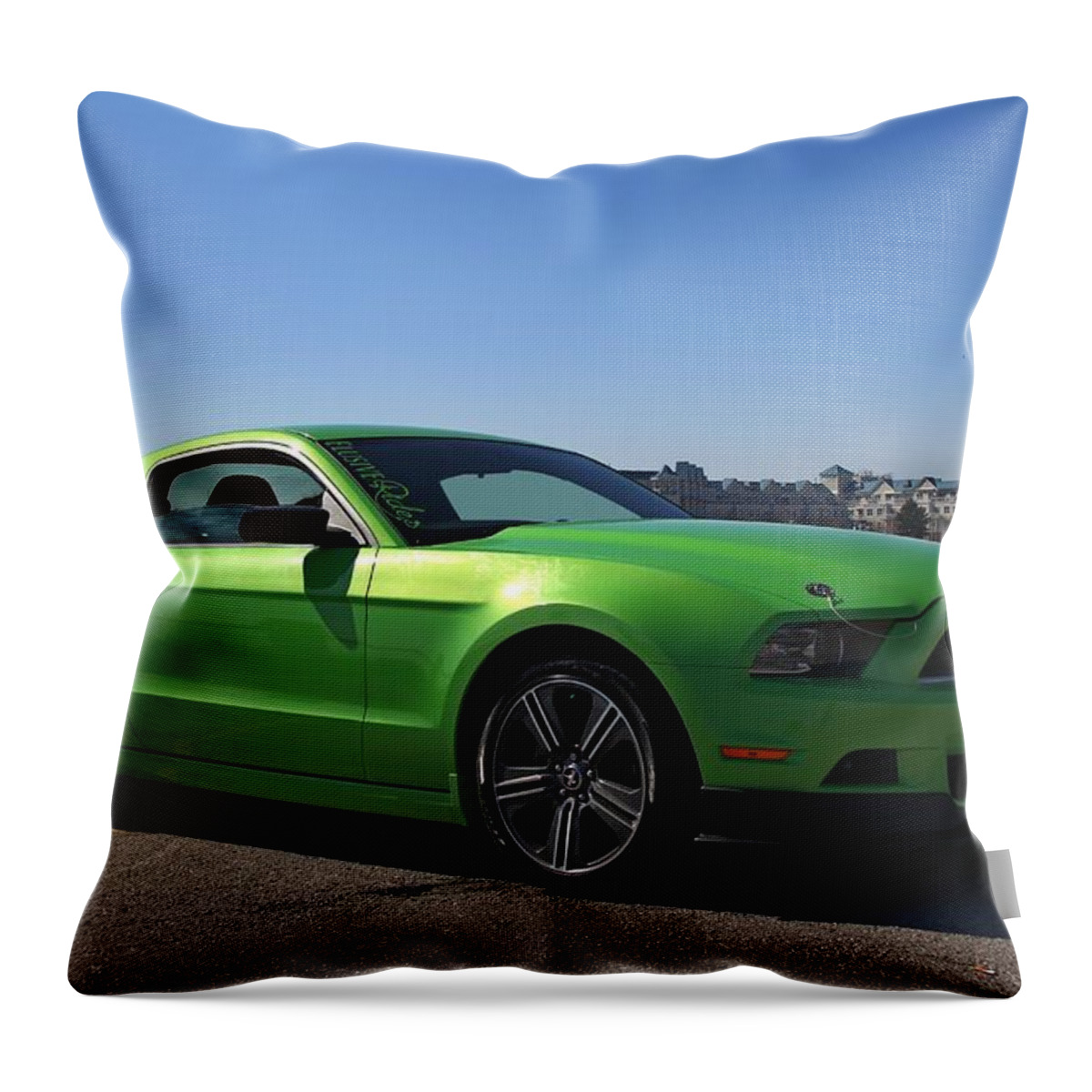 Transportation Throw Pillow featuring the photograph Green Mustang by Davandra Cribbie