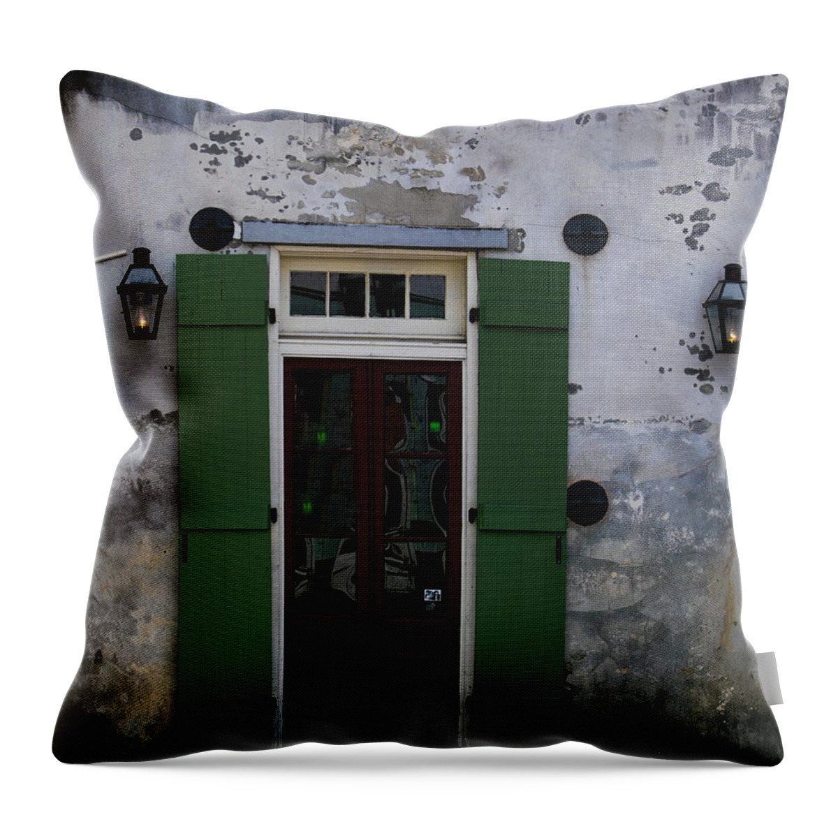 Green Throw Pillow featuring the photograph Green on Stucco by Jeff Kurtz