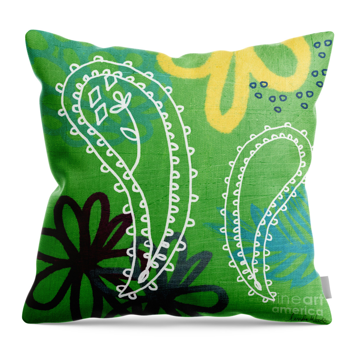 Paisley Throw Pillow featuring the painting Green Paisley Garden by Linda Woods