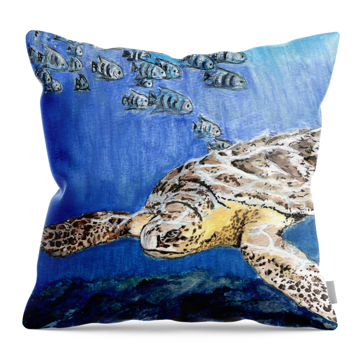 Sea Turtle Throw Pillow featuring the painting Green Sea Turtle by Thomas Hamm