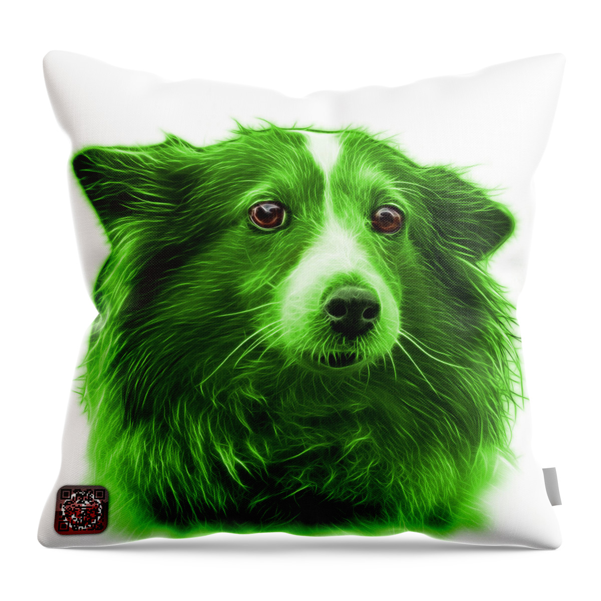 Sheltie Throw Pillow featuring the mixed media Green Shetland Sheepdog Dog Art 9973 - WB by James Ahn