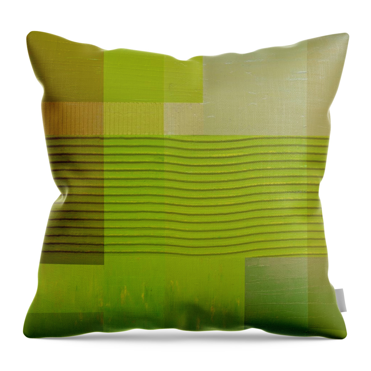 Yellow Throw Pillow featuring the painting Green with Wavy Stripes by Michelle Calkins