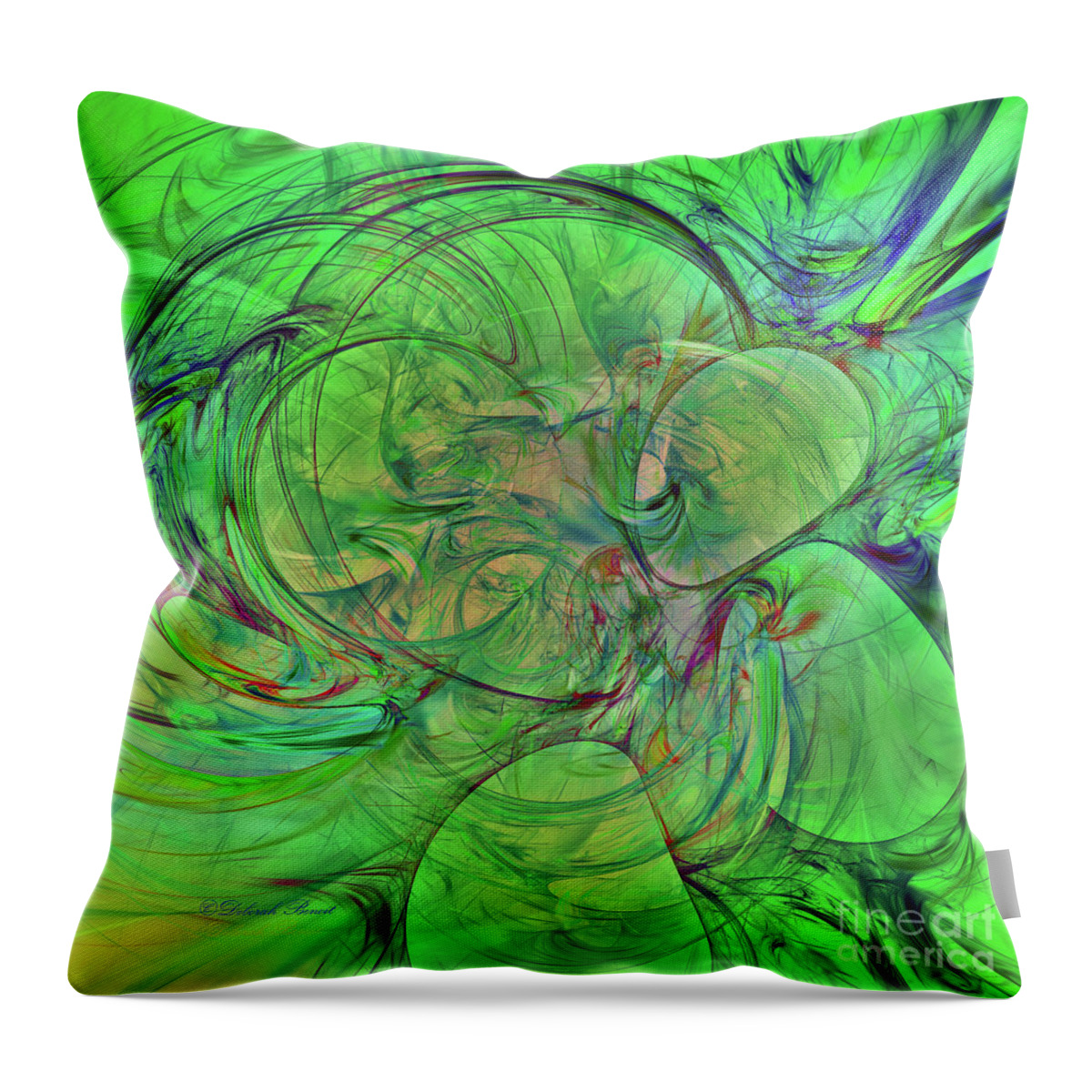 Abstract Throw Pillow featuring the digital art Green World Abstract by Deborah Benoit