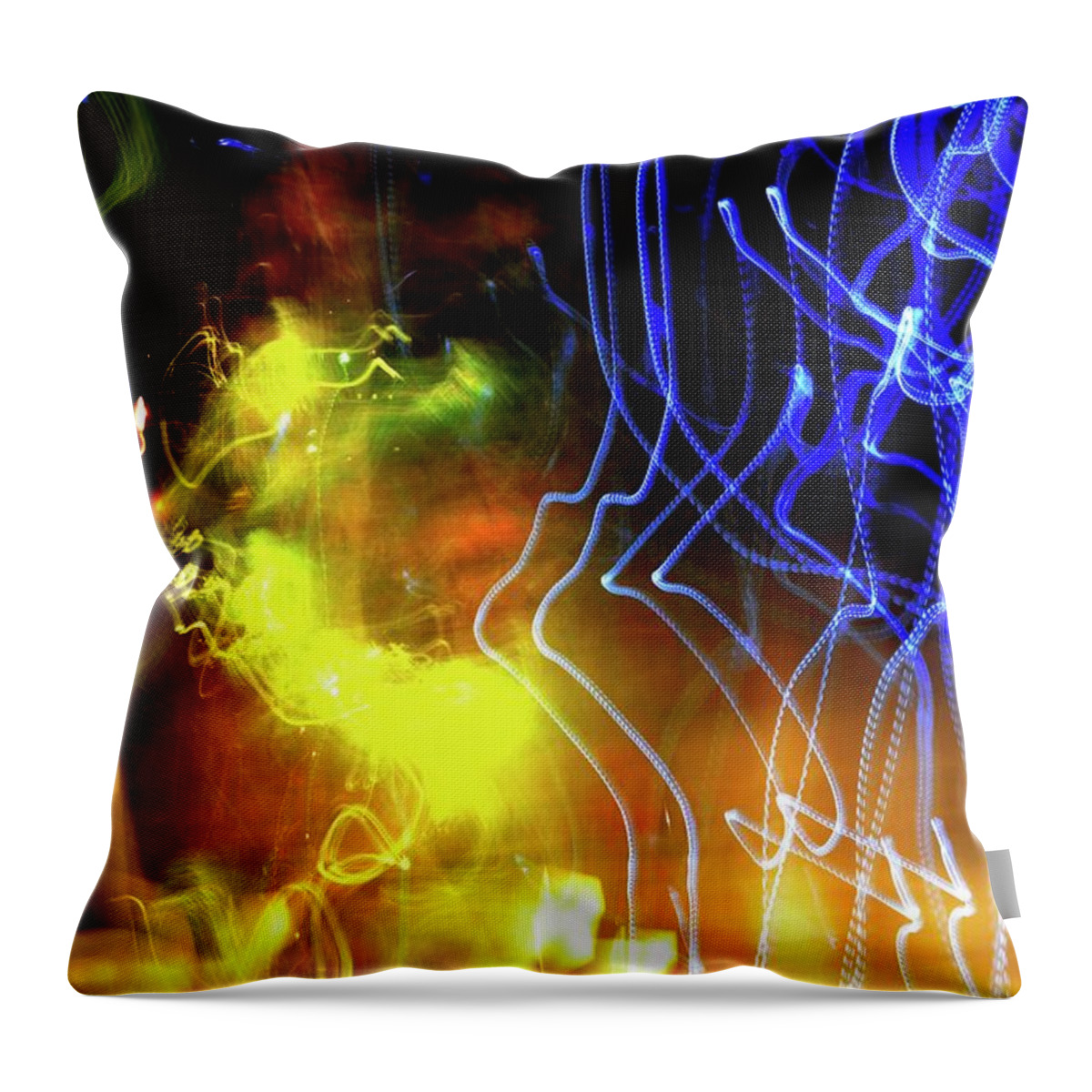 Abstract Throw Pillow featuring the digital art Green Yellow and Blue Lights by Lyle Crump