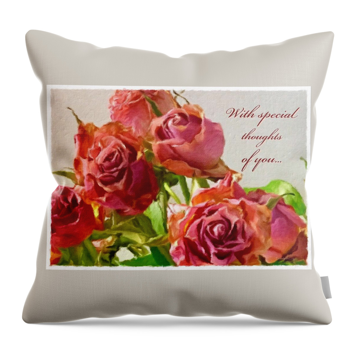 Greeting Throw Pillow featuring the photograph Roses 1 by Diane Lindon Coy