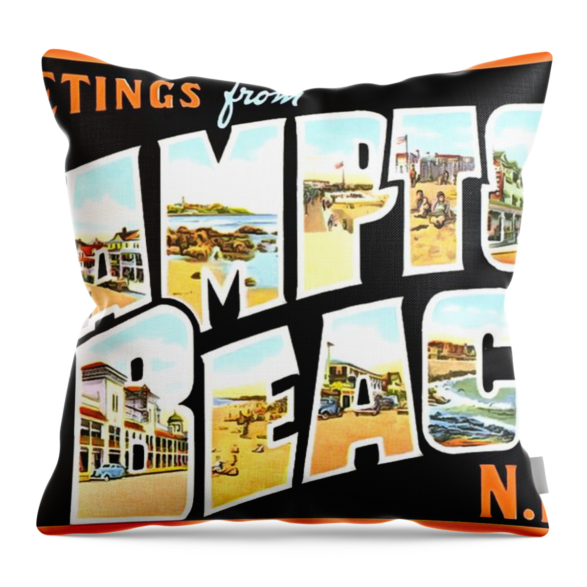 Vintage Collections Cites And States Throw Pillow featuring the photograph Greetings From Hampton Beach New Hampshire by Vintage Collections Cites and States