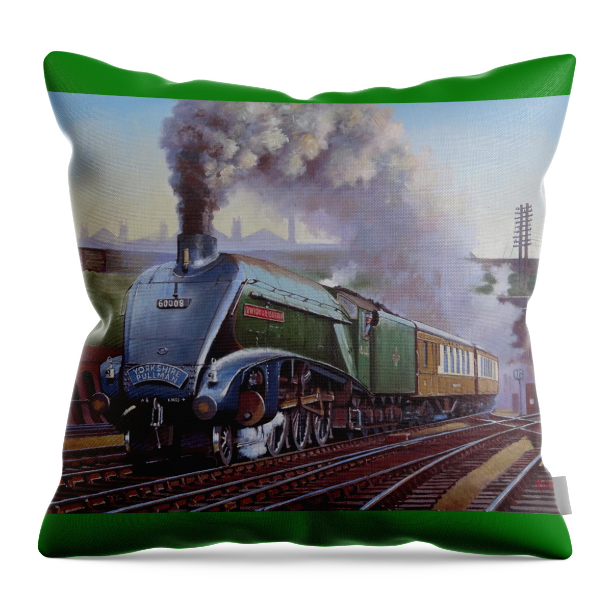 Steam Throw Pillow featuring the painting Gresley Pacific A4 class. by Mike Jeffries