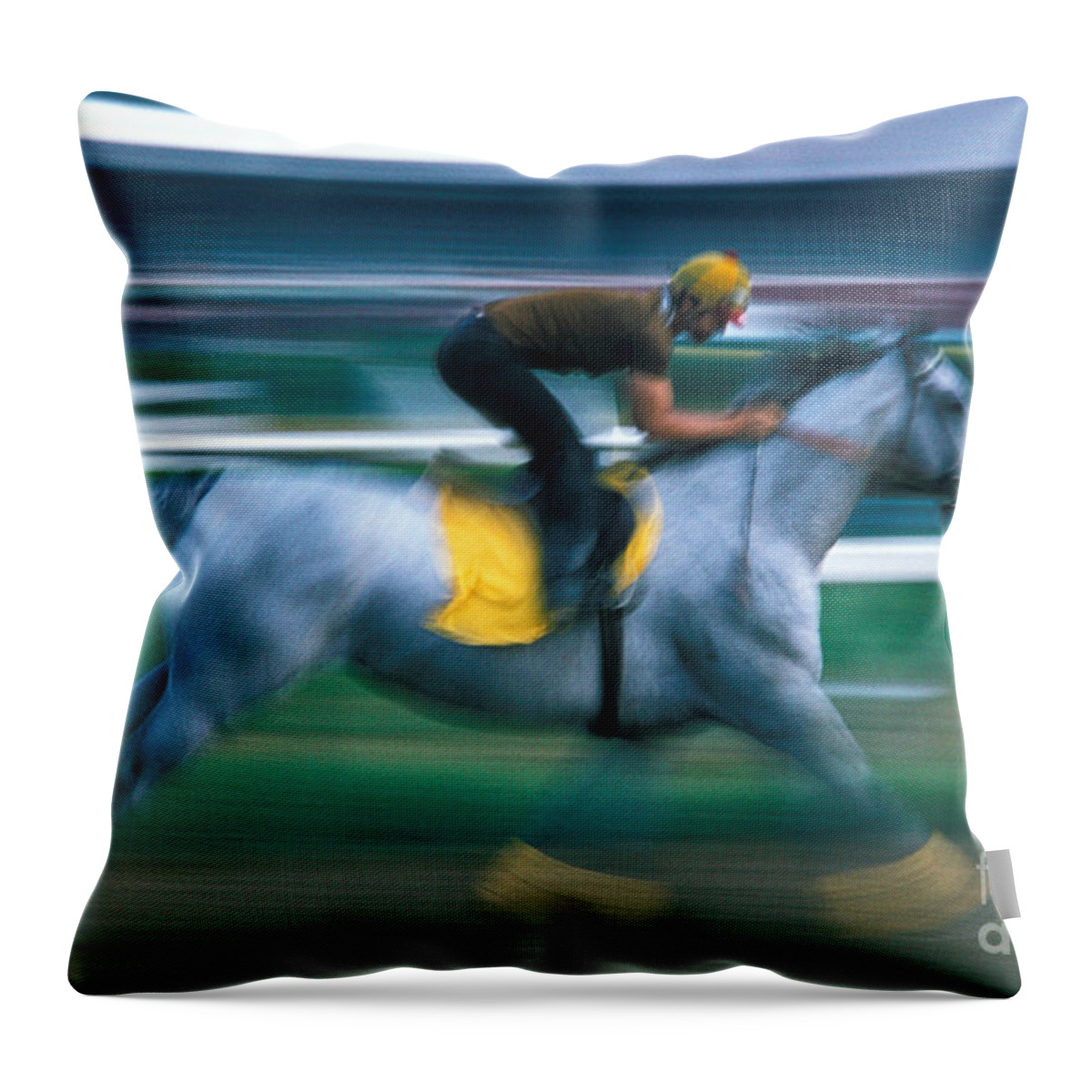 Racetrack Throw Pillow featuring the photograph Grey and Yellow by Marc Bittan