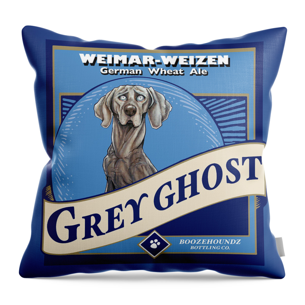 Beer Throw Pillow featuring the drawing Grey Ghost Weimar-Weizen Wheat Ale by John LaFree