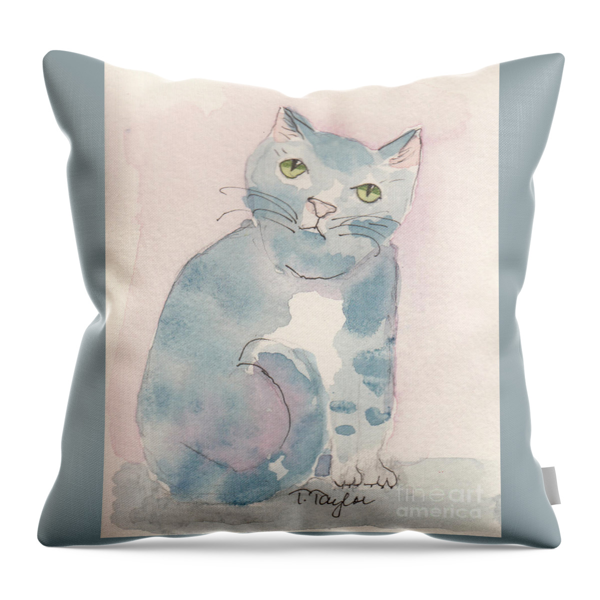 Cat Throw Pillow featuring the painting Grey Tabby by Terry Taylor