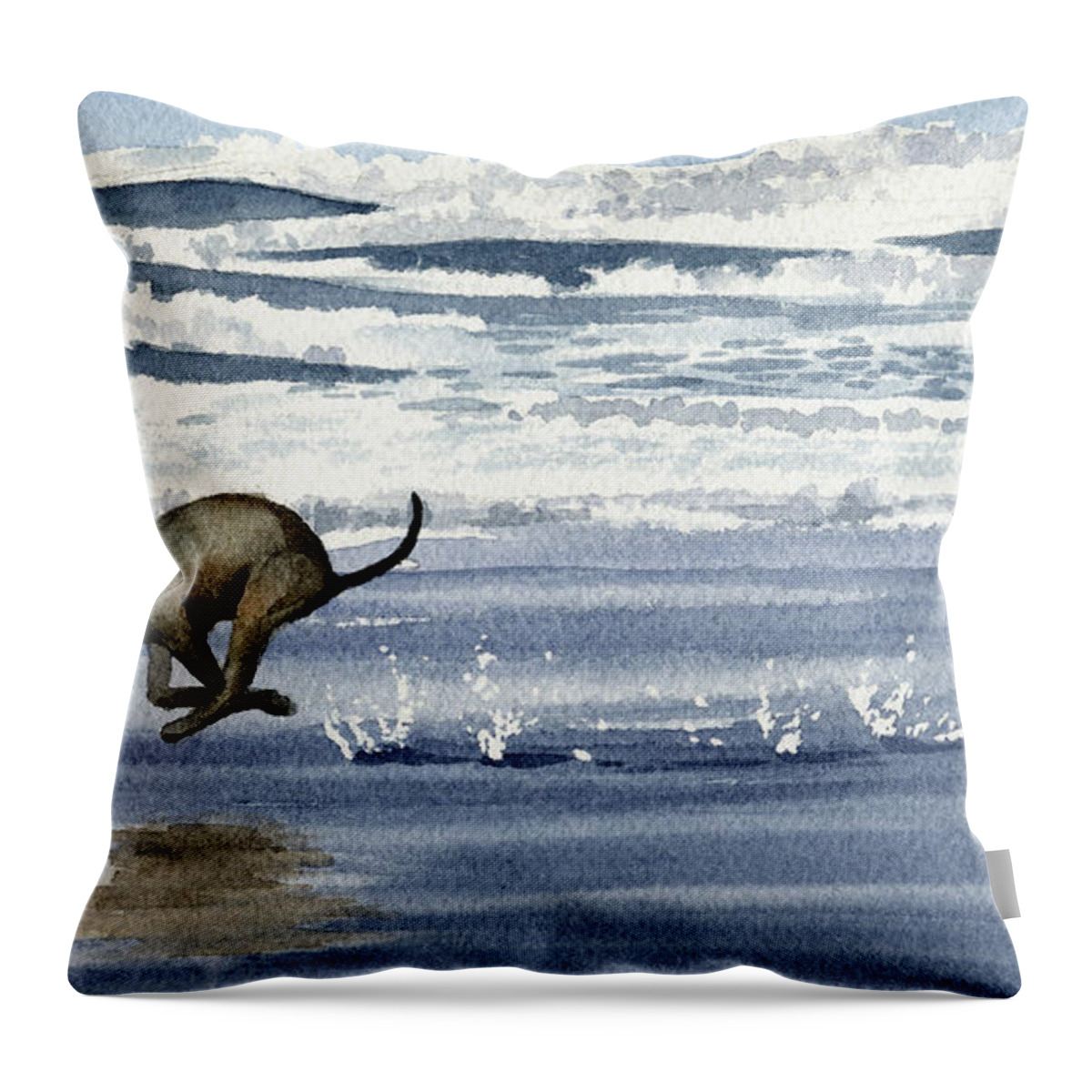 Greyhound Throw Pillow featuring the painting Greyhound at the Beach by David Rogers