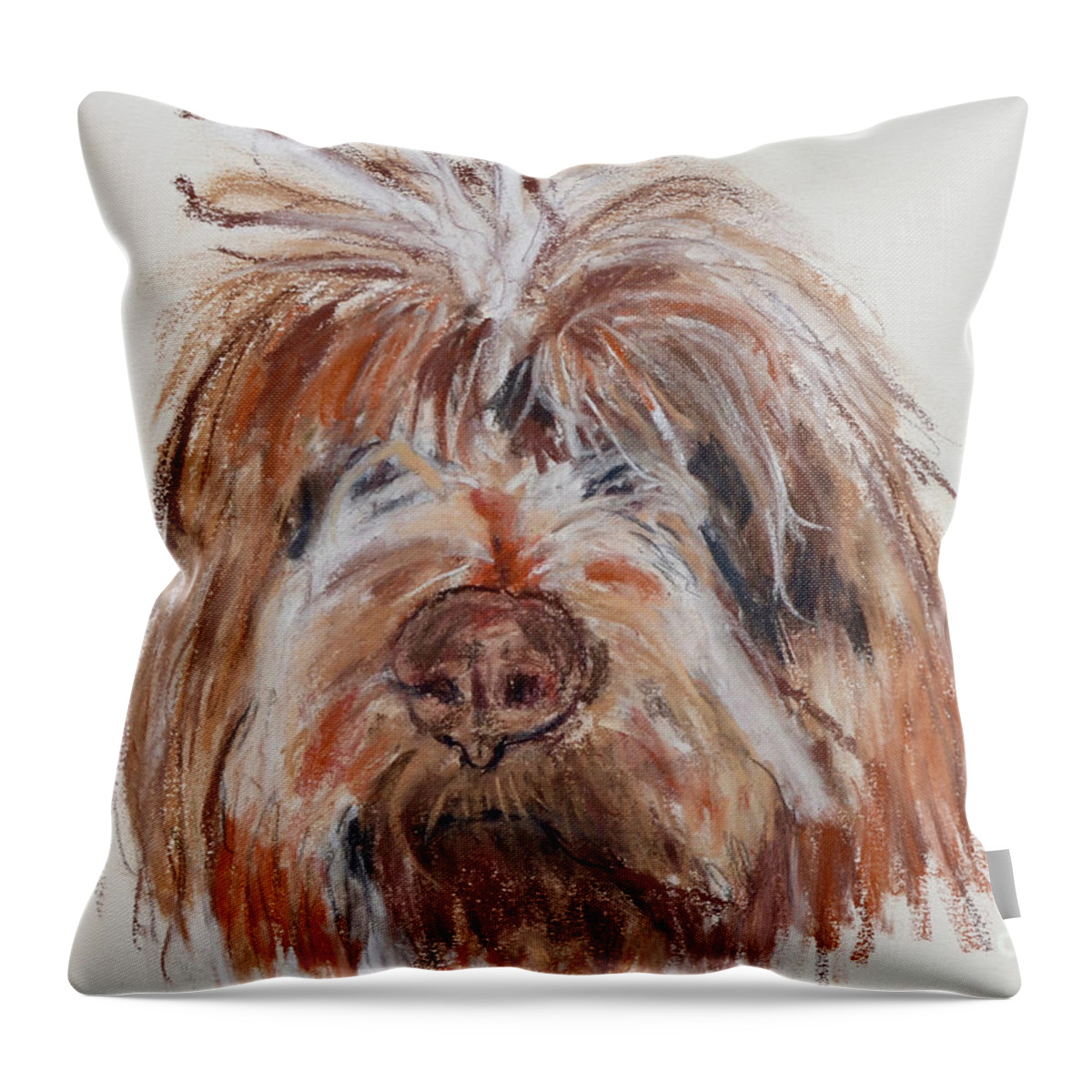 Wirehaired Pointing Griffon Throw Pillow featuring the pastel Griffin by Cori Solomon