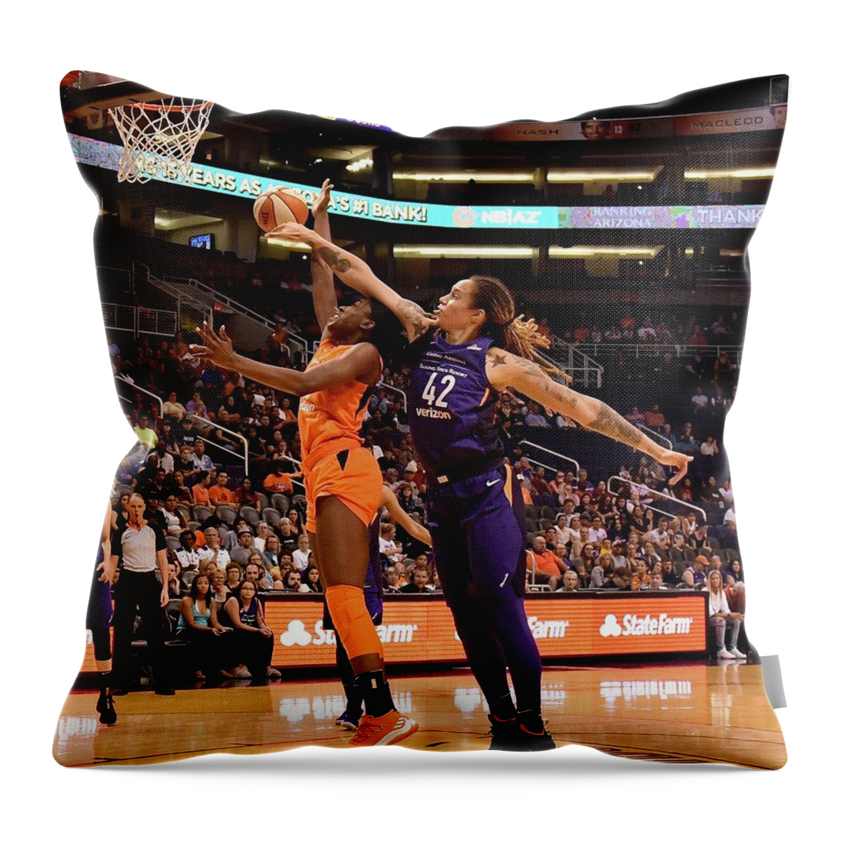 Brittney Griner Throw Pillow featuring the photograph Griner Block by Devin Millington