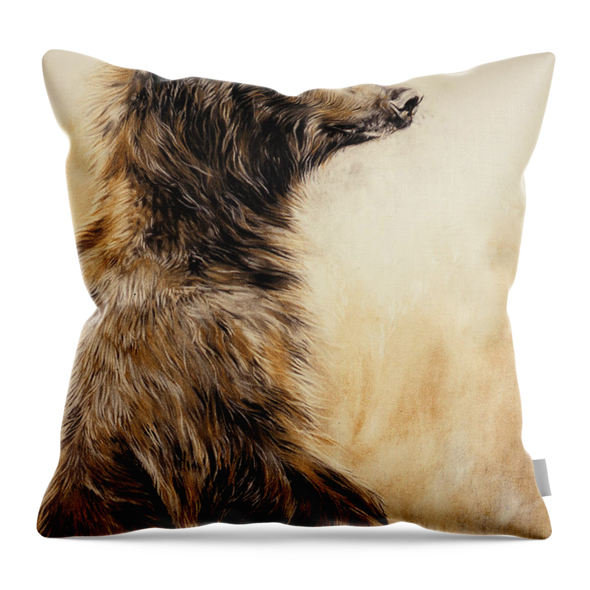 Wild; Animal; Brown; Fur; Standing; Fur; Snout; Hind Legs; Grizzly; Bear Throw Pillow featuring the painting Grizzly Bear 2 by Odile Kidd