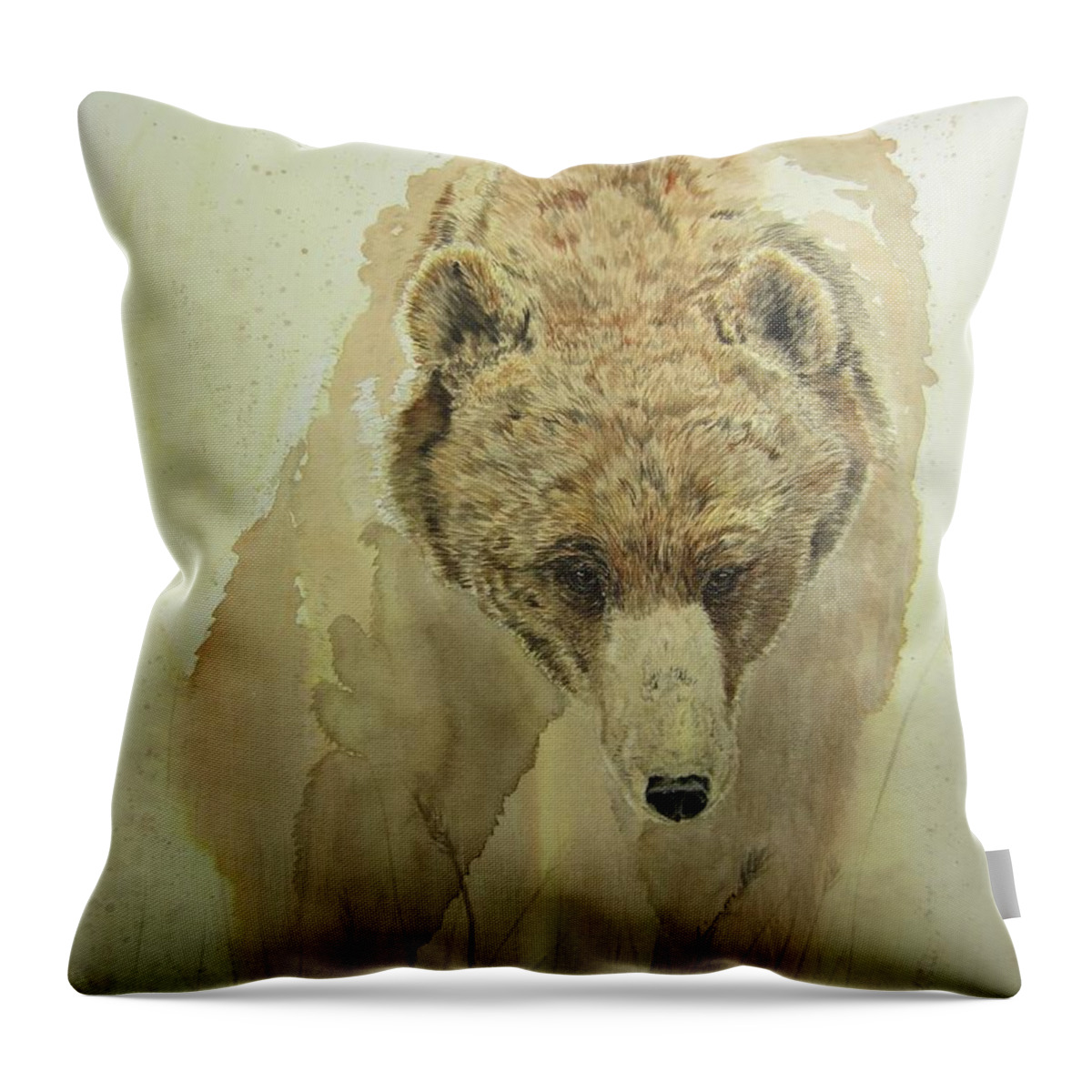 Grizzly Throw Pillow featuring the painting Grizzly Bear1 by Laurianna Taylor