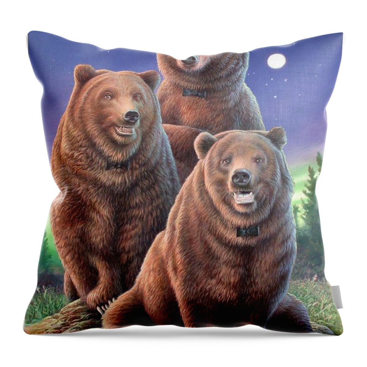 Grizzly Throw Pillow featuring the painting Grizzly Bears in starry night by Hans Droog