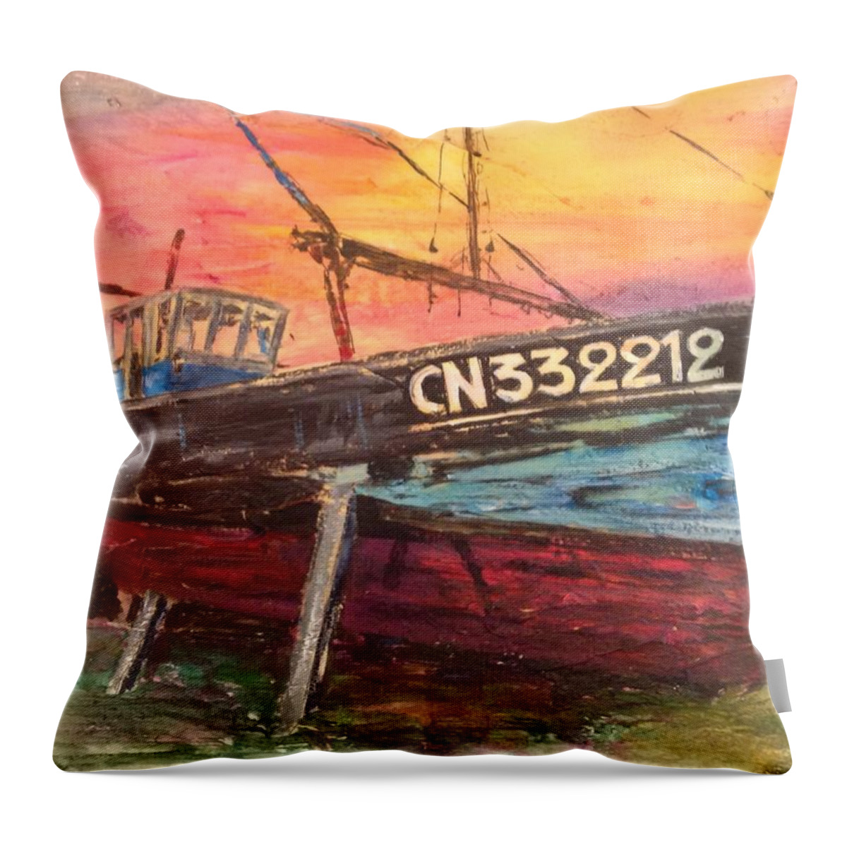 Old Boats Throw Pillow featuring the painting Grounded by Tara Moorman