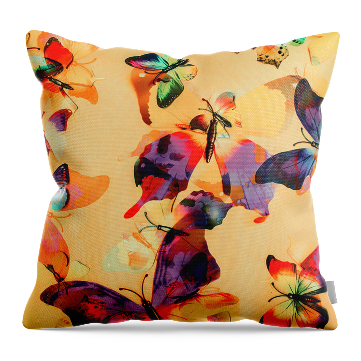 Background Throw Pillow featuring the photograph Group of Butterflies with Colorful Wings by Jorgo Photography