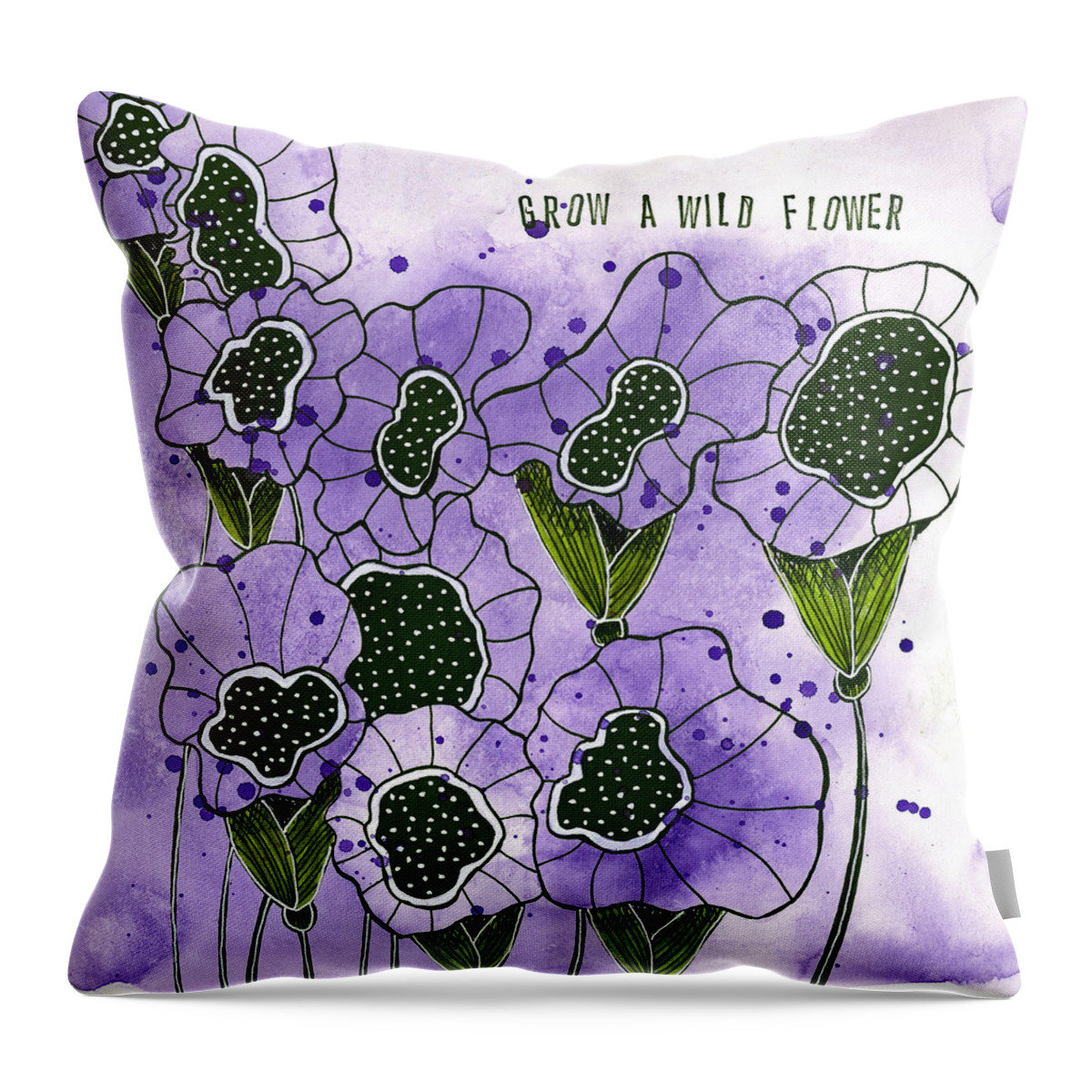 Modern Throw Pillow featuring the mixed media Grow a Wildflower by Tonya Doughty