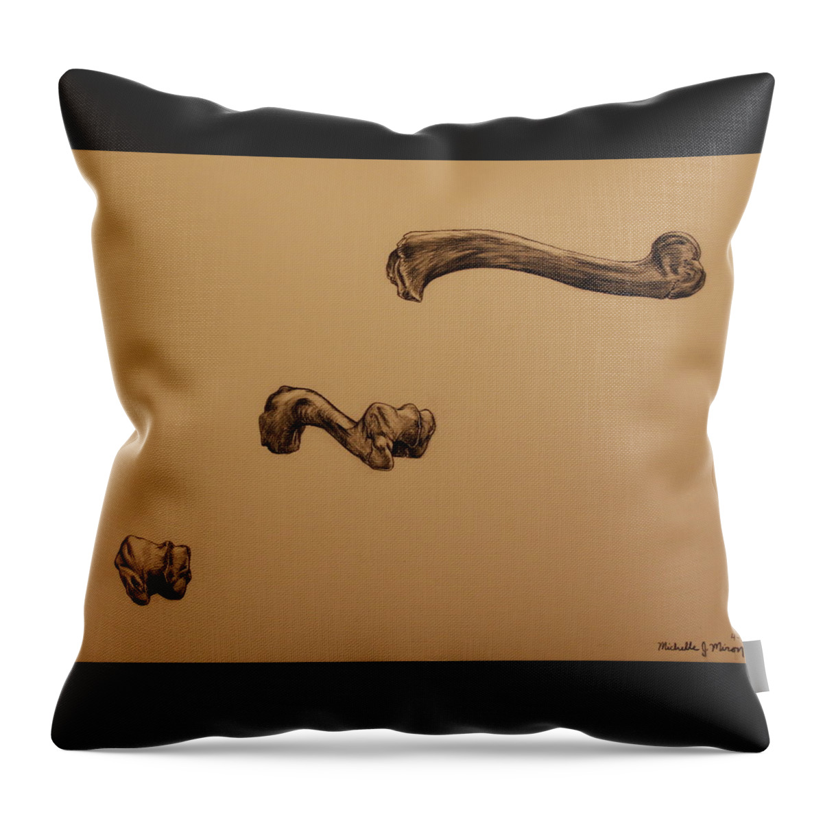 Bone Throw Pillow featuring the drawing Growing Bone by Michelle Miron-Rebbe