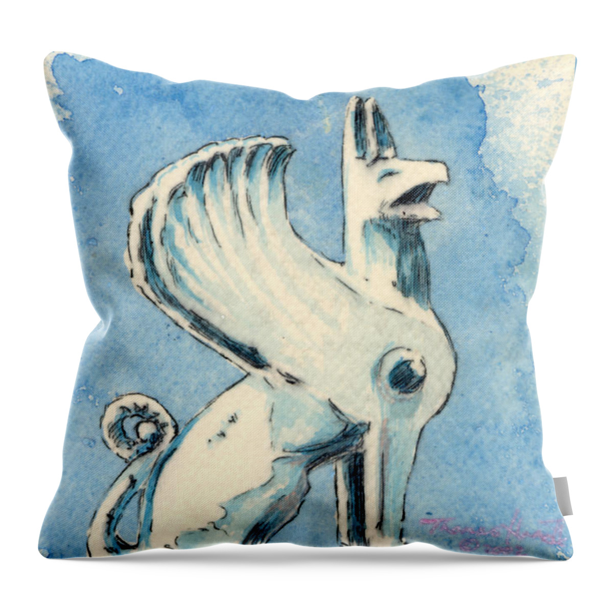 Gryphon Throw Pillow featuring the painting Gryphon at Brookgreen by Thomas Hamm