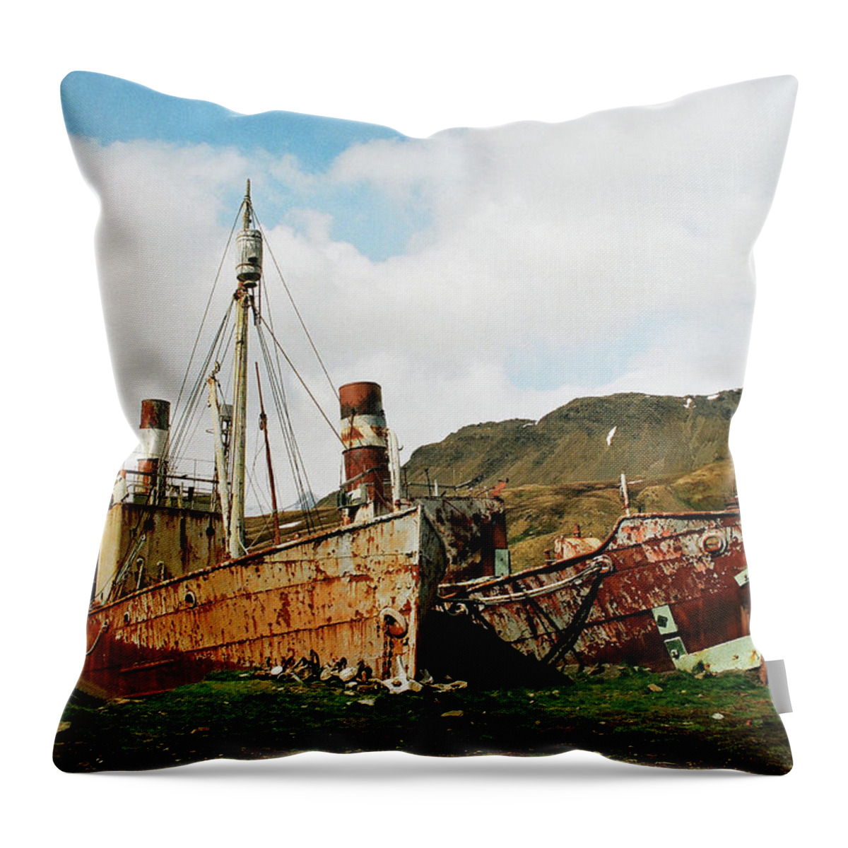 Grytviken Throw Pillow featuring the photograph Grytviken Ghosts by David Bader