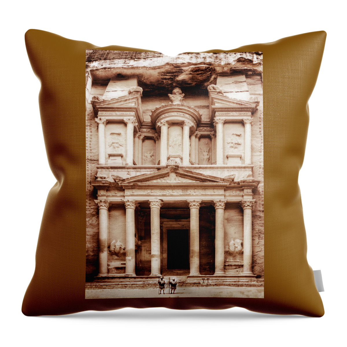 Petra Throw Pillow featuring the photograph Guarding The Petra Treasury by Nicola Nobile