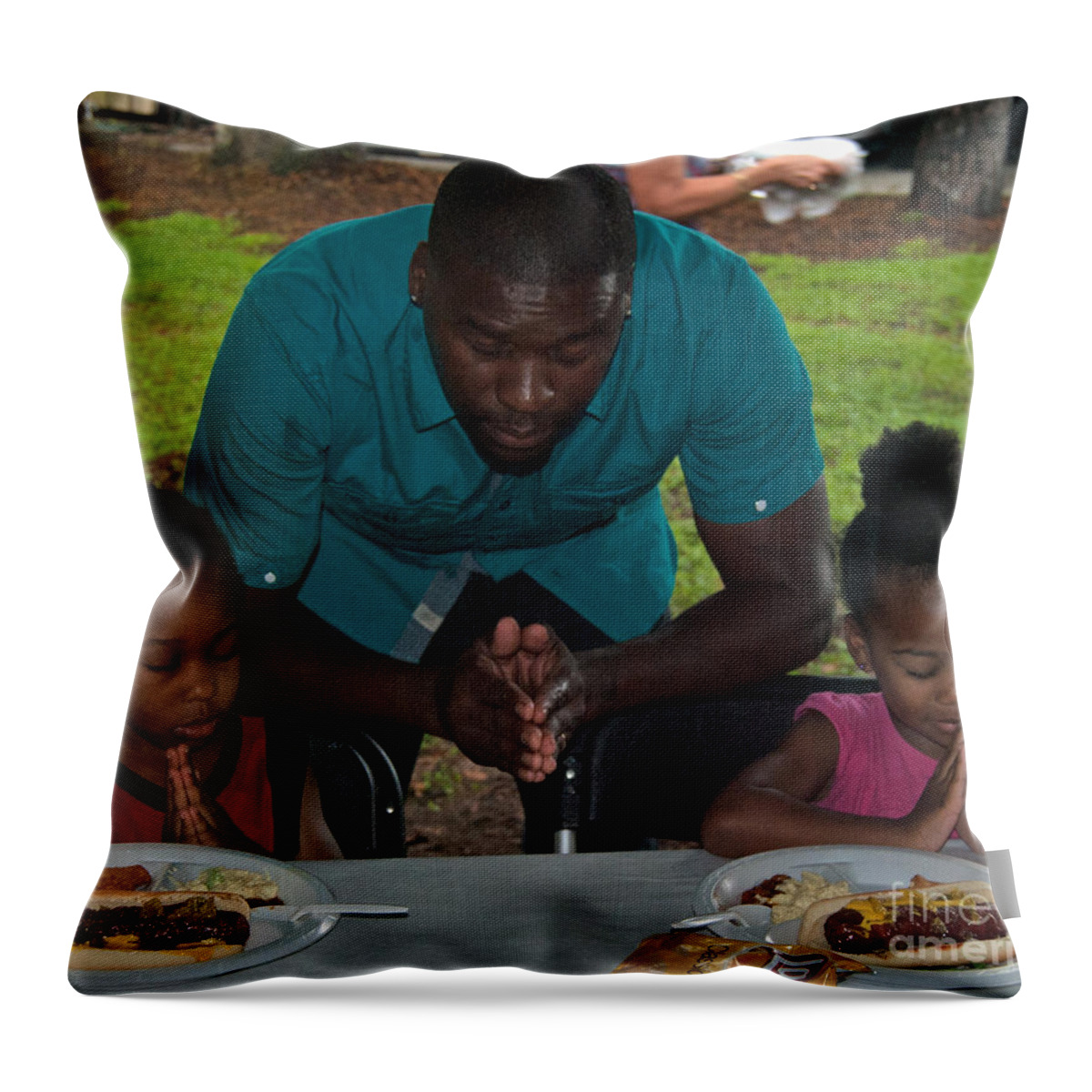  Throw Pillow featuring the photograph Guest Family Praying by George D Gordon III
