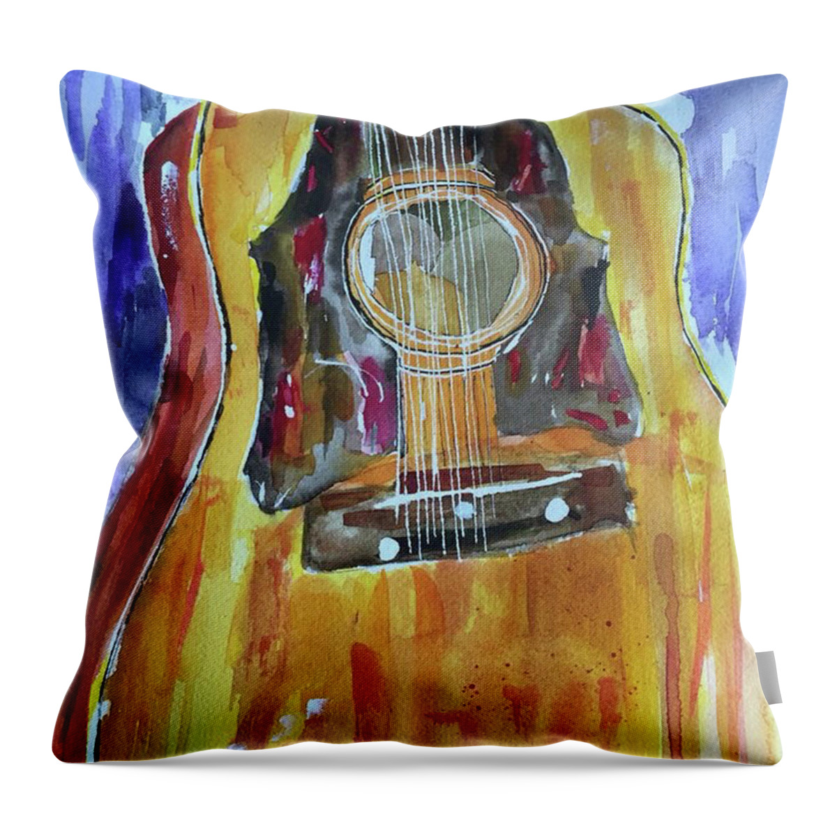 Guitar Throw Pillow featuring the painting DAngelico Amber Archtop by Bonny Butler