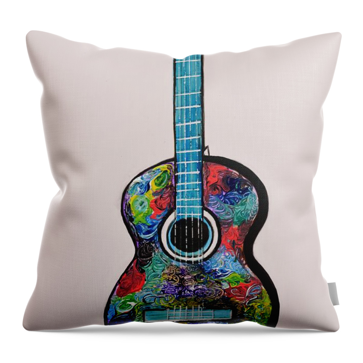 Guitar Throw Pillow featuring the painting Guitar Painting by Manjiri Kanvinde by Manjiri Kanvinde