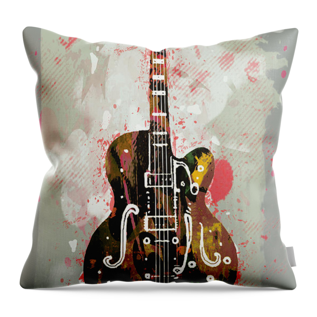 The Guitar Is A Popular Musical Instrument Classified As A String Instrument With Anywhere From 4 To 18 Strings Throw Pillow featuring the drawing Guitar stylised pop art poster by Kim Wang