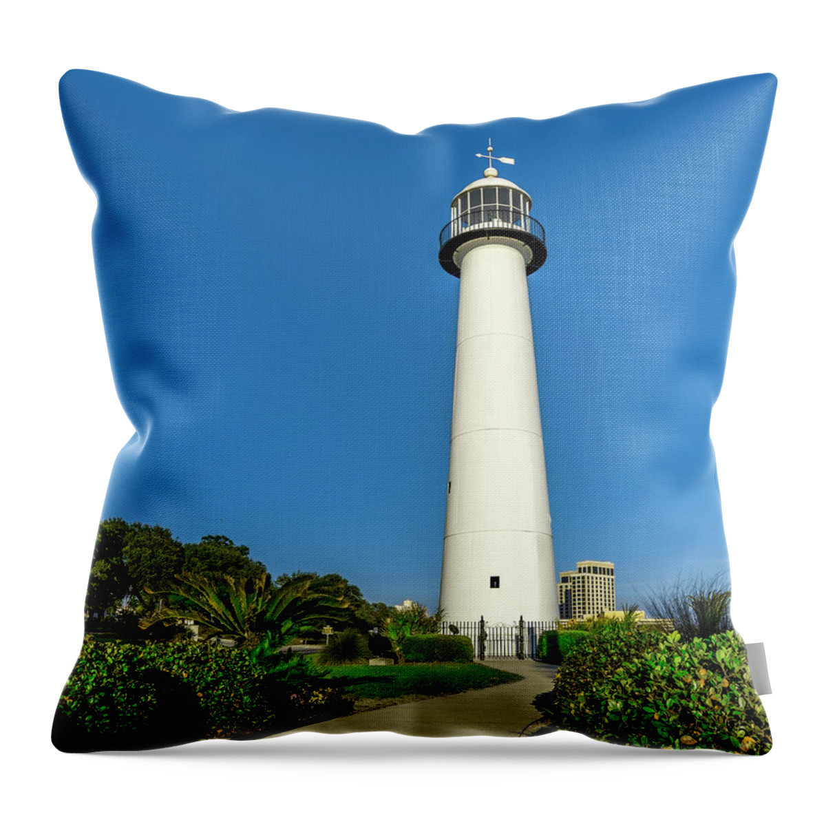 Seascape Throw Pillow featuring the photograph Gulf Coast Lighthouse Seascape Biloxi MS 3773A by Ricardos Creations