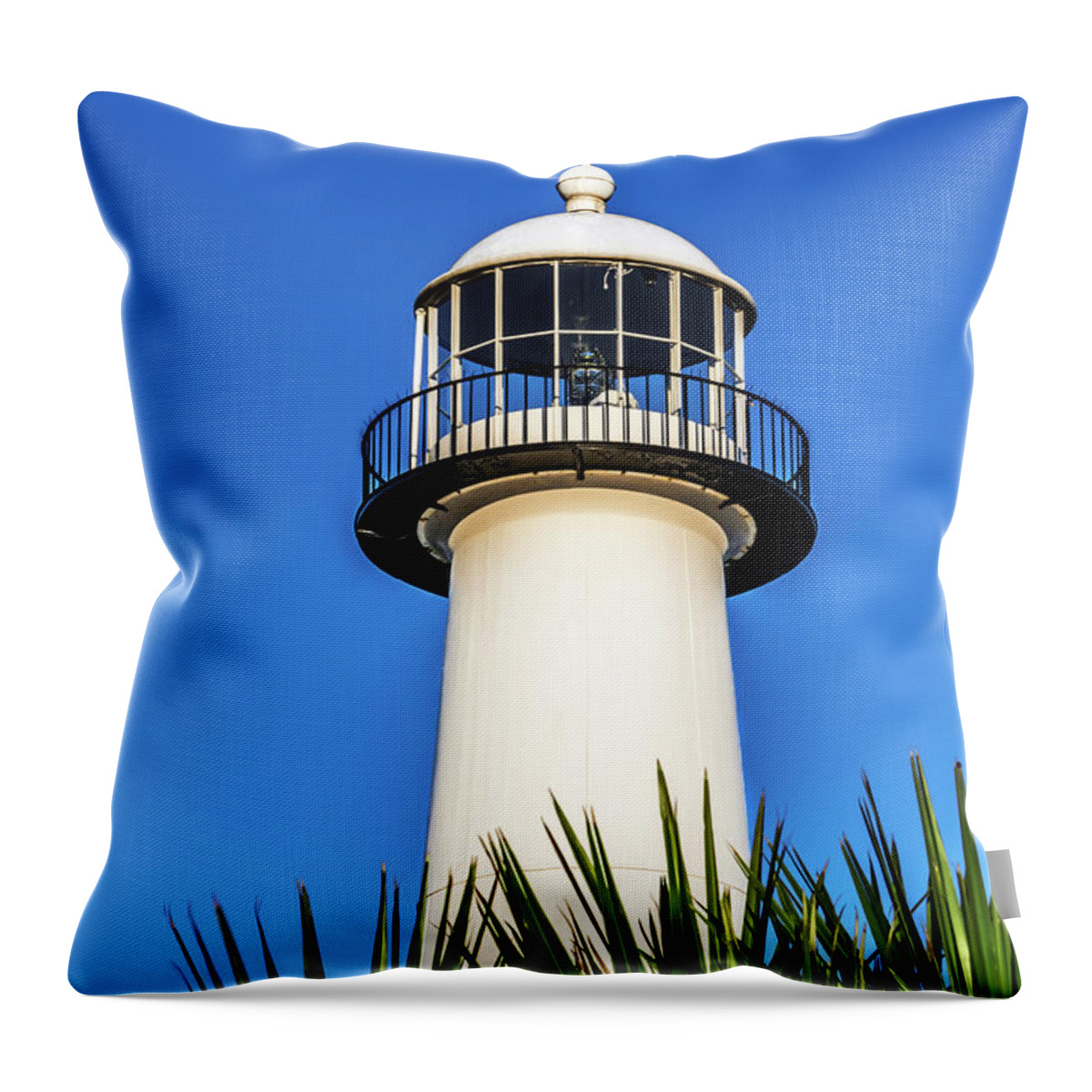 Biloxi Throw Pillow featuring the photograph Gulf Coast Lighthouse Seascape Biloxi MS 3819A by Ricardos Creations